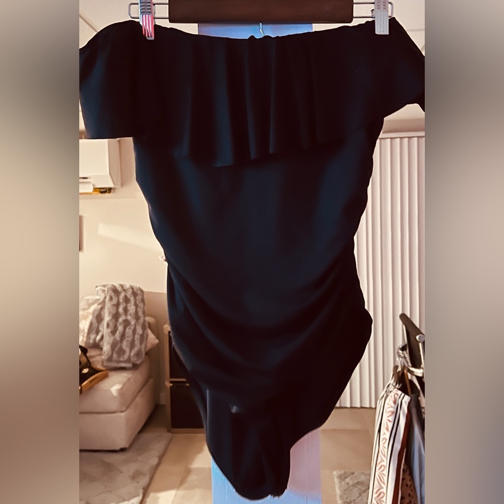 La Blanca Island Goddess Off Shoulder Ruffle One Piece - Black